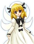 blonde_hair bow bowtie dress drill_hair hat luna_child marugoshi_(54burger) red_eyes solo touhou wings 