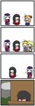  4koma 5girls alice_margatroid black_hair blonde_hair bow broom chibi comic dora_ita dress hat houraisan_kaguya ibuki_suika kirisame_marisa lonely multiple_girls silent_comic silver_hair sweatdrop touhou yagokoro_eirin 