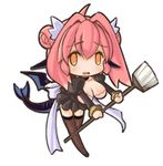  breasts broom brown_legwear chibi cleavage double_bun dragon dragon_girl huge_breasts lowres maid monster_girl nefarian onyxien orange_eyes personification pink_hair ribbon short_hair solo tail thighhighs warcraft wings world_of_warcraft 
