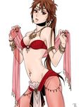  arabian_clothes armlet bandeau black_nails bracelet breasts brown_eyes brown_hair cleavage earrings eyeliner genderswap genderswap_(mtf) groin jewelry long_hair makeup medium_breasts nail_polish navel_piercing necklace piercing ponytail red_eyes sanada_yukimura_(sengoku_basara) sengoku_basara solo temari114 