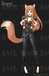  animal_ears barefoot blush choker crossover hands_on_hips holo leather long_hair nefarian orange_hair red_eyes smile solo spice_and_wolf tail teeth warcraft wolf_ears wolf_tail worgen world_of_warcraft 