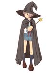  cape final_fantasy final_fantasy_tactics hat kita_high_school_uniform nagato_yuki parody purple_hair rokko school_uniform serafuku short_hair solo style_parody suzumiya_haruhi_no_yuuutsu wand witch_hat 