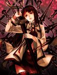  bad_id bad_pixiv_id brown_hair comin highres long_hair original red_eyes skirt solo sword thighhighs weapon 