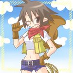  blue_sky cloud disgaea glasses gloves gunner_(disgaea) gunslinger_(disgaea) hat lowres rope sky wink 