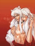  animal_ears brothers dog_ears inuyasha inuyasha_(character) muscle necklace pointy_ears sesshoumaru tagme topless 