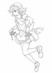  apron braid buttons greyscale ideolo izayoi_sakuya knife lineart maid maid_headdress monochrome ribbon short_hair solo thighhighs touhou twin_braids vest waist_apron wrist_ribbon wristband 