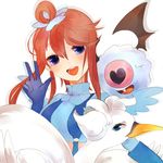  bad_id bad_pixiv_id blue_eyes crop_top fuuro_(pokemon) gen_5_pokemon gloves grin gym_leader hair_ornament open_mouth pokemon pokemon_(creature) pokemon_(game) pokemon_bw red_hair smile suspenders swanna v wiiw woobat 