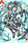  aqua_eyes aqua_hair bad_id bad_pixiv_id boots detached_sleeves hatsune_miku headset high_heels long_hair nanase_nao necktie shoes skirt smile solo spring_onion thigh_boots thighhighs twintails very_long_hair vocaloid 