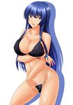  bare_shoulders bikini blue_eyes blue_hair blush breasts curvy error kampfer kazuhiro_(tiramisu) large_breasts open_mouth sangou_shizuku shiny shiny_skin simple_background solo swimsuit 