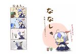  4girls 4koma :d ? ahoge bat_wings blue_hair book brown_hair chen cirno comic daiyousei frustrated glasses gloom_(expression) green_hair hat head_wings higeneko_(idemoto) highres horns kogepan long_hair morichika_rinnosuke multicolored_hair multiple_girls o_o open_mouth red_hair ribbon short_hair side_ponytail silver_hair smile squiggle tokiko_(touhou) touhou translated wings 