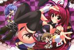  absurdres animal_ears blue_eyes blue_hair brown_eyes brown_hair bunny_ears bunnysuit cameltoe chibi covered_nipples duplicate erect_nipples highres kamikaze_explorer kamikaze_explorer! multiple_girls oshiki_hitoshi poker_chips red_eyes red_hair short_hair thighhighs yuutenji_mishio 