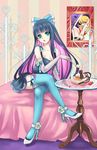  bad_anatomy bed cake cat elbow_gloves flower food gloves high_heels highres panty_&amp;_stocking_with_garterbelt panty_(character) panty_(psg) photo shoes sitting stocking_(character) stocking_(psg) thighhighs 