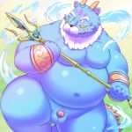  2015 anthro balls belly blue_fur dragon flaccid fur humanoid_hands humanoid_penis lako male overweight overweight_male penis solo water 