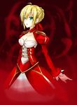  ahoge bad_id bad_pixiv_id blonde_hair braid dress epaulettes fate/extra fate_(series) green_eyes nero_claudius_(fate) nero_claudius_(fate)_(all) ribbon short_hair solo whiisky 