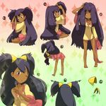  adjusting_hair barefoot blush brown_eyes character_sheet dark_skin duplicate hairdressing how_to iris_(pokemon) long_hair pokemon pokemon_(game) pokemon_black_and_white purple_hair sequential sitting smile solo suzumiyu twintails very_long_hair wink yokozuwari 