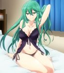  bed bra date_a_live green_eyes green_hair highres j.c._staff long_hair natsumi_(date_a_live) panties screencap stitched third-party_edit underwear 