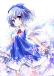  bad_id bad_pixiv_id blue_eyes blue_hair bow child cirno dress hair_bow petticoat short_hair snowflakes solo sorai_mahiru touhou wings 