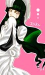  arrancar bangs bleach blunt_bangs character_name covering_mouth cyan_sung-sun expressionless facial_mark female green_hair hime_cut long_hair pink_background pink_eyes pixiv_thumbnail resized resurreccion rukino_(exactement) simple_background sleeves_past_wrists solo sun-sun 