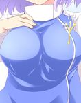  batsu breast_suppress breasts close-up head_out_of_frame large_breasts lavender_hair letty_whiterock solo touhou 