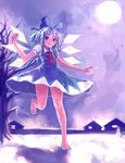  bad_anatomy bare_tree barefoot blue_eyes blue_hair bow cirno dress feet hair_bow hands highres short_hair snowman solo toes touhou tree wings zrero 