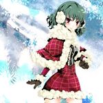  alternate_costume bare_tree black_gloves capelet coat earmuffs fur_trim gloves green_hair kazami_yuuka mittens plaid plaid_skirt red_eyes short_hair skirt smile snow solo touhou tree winter_clothes winter_coat yamineko 