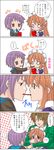  1boy 2girls 4koma asahina_mikuru comic food koizumi_itsuki mouth_hold multiple_girls nagato_yuki pocky pocky_kiss shared_food spoken_ellipsis suzumiya_haruhi_no_yuuutsu tokiomi_tsubasa translated yuri 