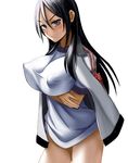  aebafuti black_hair blush breasts brown_eyes covered_nipples crossed_arms fukiyose_seiri gym_uniform jacket large_breasts long_hair no_pants simple_background solo to_aru_majutsu_no_index 