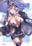  1girl absurdres azur_lane belt blue_eyes breasts character_name coat commentary_request dated enterprise_(azur_lane) enterprise_(wind_catcher)_(azur_lane) eyewear_on_headwear fingerless_gloves gloves hair_through_headwear halter_dress halterneck highres holding holding_umbrella huge_breasts iparuputsua long_hair official_alternate_costume open_clothes open_coat orange-tinted_eyewear partially_unzipped purple_coat purple_legwear race_queen single_fingerless_glove solo thighhighs tinted_eyewear umbrella very_long_hair white_belt 