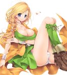  bad_id bad_pixiv_id bianca blonde_hair blue_eyes braid breasts cleavage dragon_quest dragon_quest_v earrings hair_over_shoulder heart jewelry kotoji large_breasts long_hair panties pantyshot single_braid smile solo underwear white_panties 