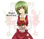  ascot bad_id bad_pixiv_id flower geike green_hair happy_birthday kazami_yuuka plaid plaid_skirt plaid_vest red_eyes short_hair skirt skirt_set solo touhou unmoving_pattern vest 