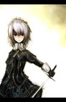  blue_eyes izayoi_sakuya koumajou_densetsu masa_(neku) short_hair silver_hair solo sword touhou weapon 