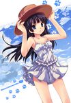  :o bad_id bad_pixiv_id bare_shoulders black_hair blue_eyes bow day dress gokou_ruri hand_on_headwear hat long_hair mole mole_under_eye ore_no_imouto_ga_konna_ni_kawaii_wake_ga_nai paws peach_(momozen) skirt solo sun_hat sundress white_skirt 