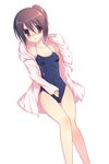  ayuzawa_misaki bad_id bad_pixiv_id blush brown_eyes brown_hair hood hoodie kaichou_wa_maid-sama! one-piece_swimsuit ponytail school_swimsuit short_hair solo sumii swimsuit 