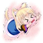  &gt;_&lt; animal_ears blonde_hair blush cat_ears cat_tail chibi closed_eyes extra_ears fang hoshizuki_(seigetsu) kemonomimi_mode mizuhashi_parsee open_mouth pointy_ears puru-see scarf short_hair solo tail touhou trembling 