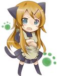  animal_ears apron aqua_eyes bad_id bad_pixiv_id black_legwear blush fang hair_ornament hairclip kemonomimi_mode kneehighs kousaka_kirino long_hair mishima_kurone open_mouth orange_hair ore_no_imouto_ga_konna_ni_kawaii_wake_ga_nai skirt solo 