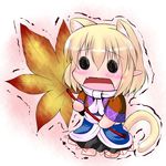  animal_ears blonde_hair blush cat_ears cat_tail chibi extra_ears fang hoshizuki_(seigetsu) kemonomimi_mode leaf maple_leaf mizuhashi_parsee open_mouth pointy_ears puru-see scarf short_hair solo tail touhou trembling 