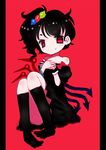  alternate_hairstyle amii asymmetrical_wings bad_id bad_pixiv_id black_hair black_legwear dress houjuu_nue red_eyes short_hair side_ponytail sitting smile solo thighhighs touhou ufo wings 