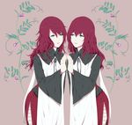  aqua_eyes bad_id bad_pixiv_id devola flower highres multiple_girls nier nier_(series) plant popola red_hair siblings sisters twins xino 