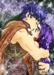  blue_hair blush cape couple eyes_closed fire_emblem fire_emblem:_souen_no_kiseki fire_emblem_path_of_radiance green_eyes hairband headband hug ike long_hair mia mia_(fire_emblem) muscle open_mouth purple_hair shine shiny short_hair surprise surprised wayu 