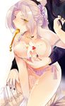  breast_grab breasts densetsu_no_yuusha_no_densetsu genderswap genderswap_(mtf) grabbing highres jinmasin large_breasts long_hair milan_froward nipples original sion_astal solo_focus spoon yellow_eyes 