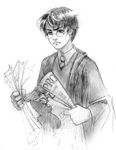  black_hair clenched_hands collar collared_shirt glasses greyscale harry_james_potter harry_potter holding lightning_bolt long_sleeves looking_at_viewer lowe_(slow) male_focus messy_hair monochrome necktie newspaper scarf school_uniform shirt simple_background sketch solo sweater_vest tearing_paper upper_body white_background 