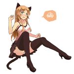  animal_ears annoyed blue_eyes brown_hair cat_ears cat_tail full_body high_heels kemonomimi_mode kousaka_kirino legs long_hair ore_no_imouto_ga_konna_ni_kawaii_wake_ga_nai panties pantyshot pantyshot_(sitting) shoes simple_background sitting skirt solo speech_bubble squiggle sweatdrop tail thighhighs tsukii underwear 