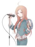  ahoge bad_id bad_pixiv_id belt dress_shirt hair_ornament hairclip instrument jacket kintaro long_hair long_sleeves microphone microphone_stand pants red_eyes red_hair sf-a2_miki shirt solo star suspenders tambourine transparent_background vocaloid watch wristwatch 
