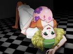  bel_(pokemon) between_breasts blonde_hair breasts checkered checkered_floor chizuonnu gen_5_pokemon green_eyes hat large_breasts lying munna on_back open_mouth pantyhose pokemon pokemon_(creature) pokemon_(game) pokemon_bw short_hair skirt white_skirt 