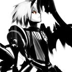  armor greyscale male_focus monochrome non-web_source odin_sphere oswald_(odin_sphere) red_eyes solo spot_color 