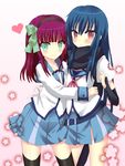  angel_beats! blue_hair blush green_eyes hairband long_hair multiple_girls nakamura_hinato purple_hair red_eyes scarf school_uniform serafuku shiina_(angel_beats!) thighhighs yuri_(angel_beats!) zettai_ryouiki 