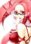  .hack//g.u. 1girl bandai bangs biute breasts cyber_connect_2 female glasses gloves long_hair looking_back pi pink_eyes pink_hair solo twintails very_long_hair white_background 