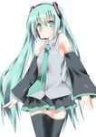  aqua_eyes aqua_hair bad_id bad_pixiv_id blush detached_sleeves hatsune_miku headset kue long_hair necktie simple_background skirt solo thighhighs twintails very_long_hair vocaloid zettai_ryouiki 