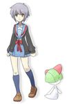  a-ka cardigan crossover gen_3_pokemon grey_hair kita_high_school_uniform nagato_yuki parody pokemon pokemon_(creature) pokemon_(game) pokemon_rse ralts school_uniform serafuku short_hair style_parody suzumiya_haruhi_no_yuuutsu trait_connection yellow_eyes 