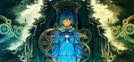  blue_eyes blue_hair cover forest gears hair_bobbles hair_ornament hat kawashiro_nitori key kitsune_(kazenouta) long_sleeves nature short_hair short_twintails silhouette solo touhou twintails two_side_up 